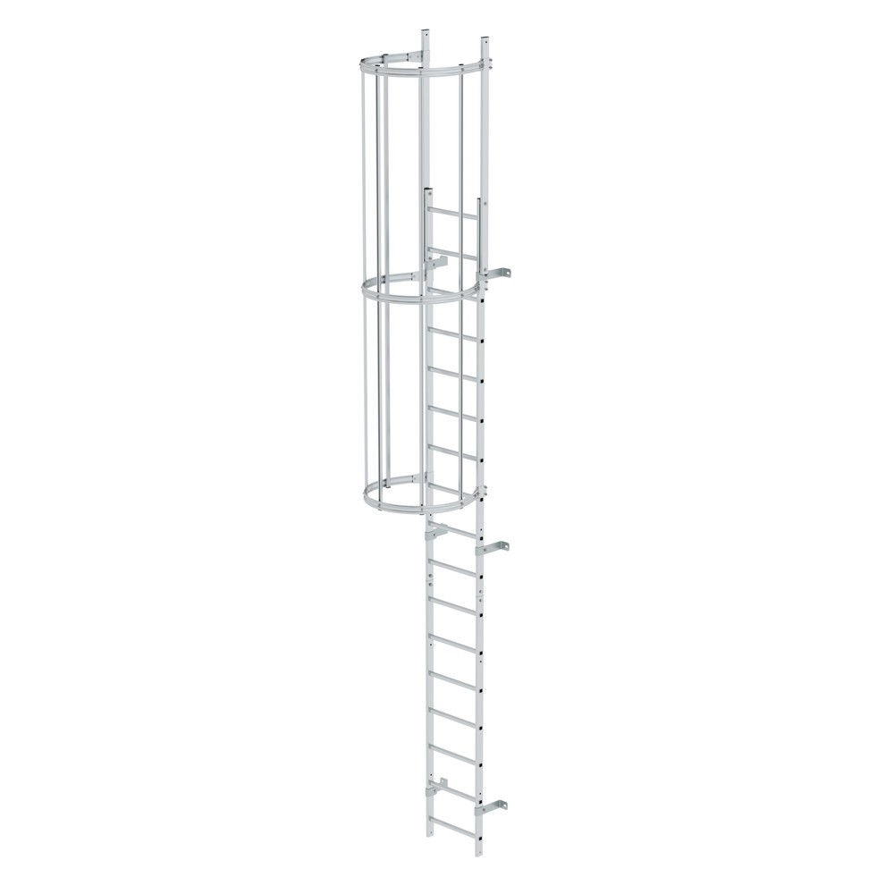 Munk Einzügige Steigleiter mit Rückenschutz Aluminium blank 5,96m
