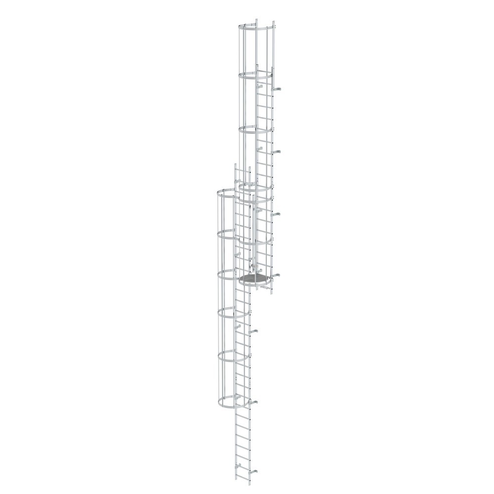 Munk Mehrzügige Steigleiter mit Rückenschutz (Maschinen) Aluminium blank 12,12m