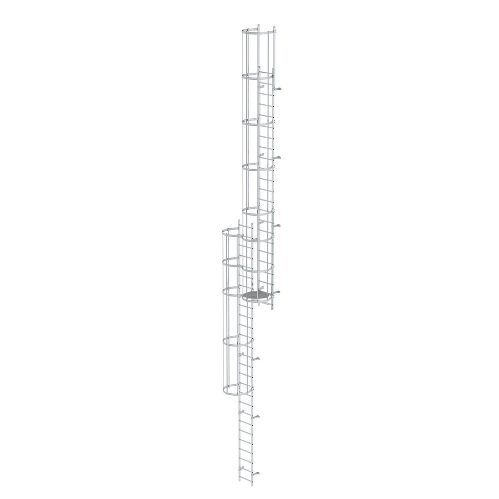 Munk Mehrzügige Steigleiter mit Rückenschutz (Notleiter) Aluminium blank 12,96m