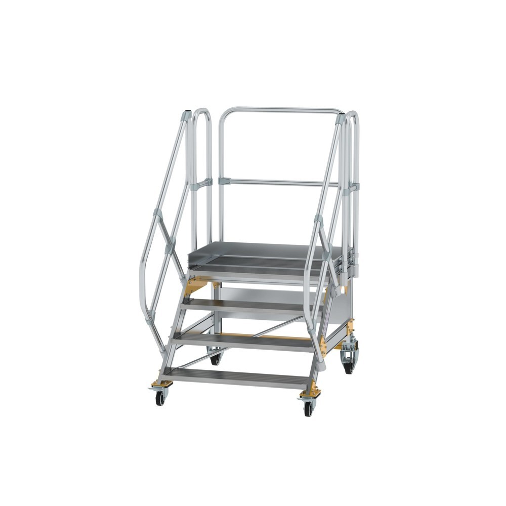 Produktabbildung: Munk Plattformtreppe 45° fahrbar Stufenbreite 1000mm 4 Stufen Aluminium geriffelt