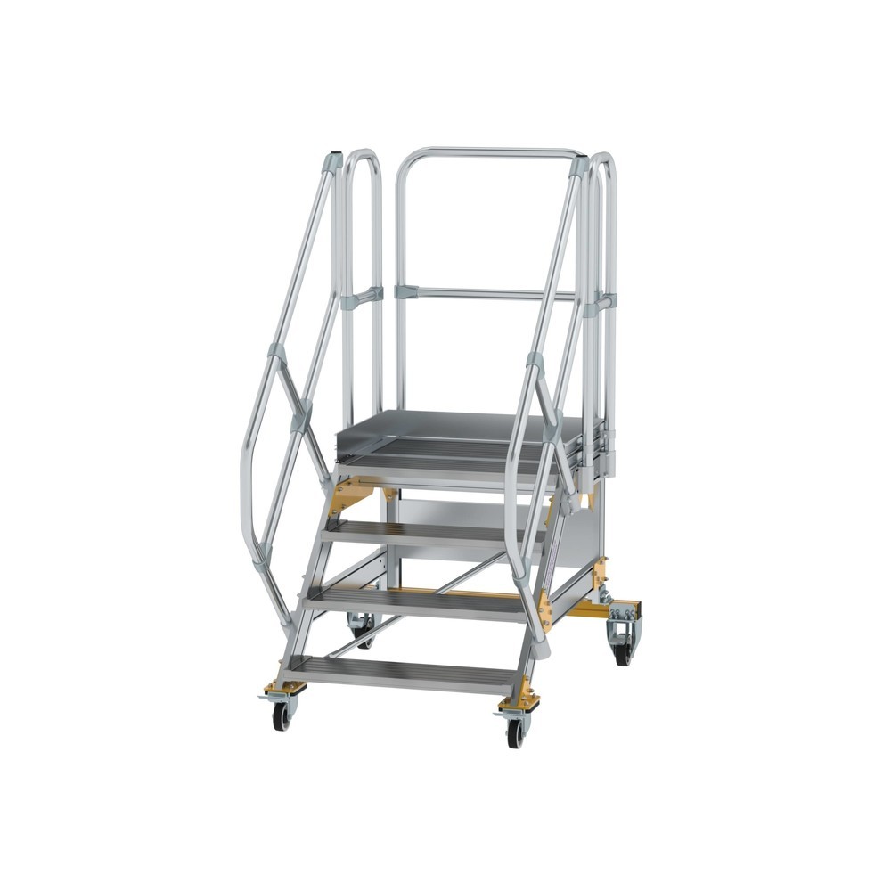 Produktabbildung: Munk Plattformtreppe 45° fahrbar Stufenbreite 800 mm 4 Stufen Aluminium geriffelt