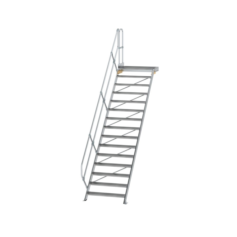 Munk Treppe mit Plattform 45° Stufenbreite 1000 mm 15 Stufen Aluminium geriffelt