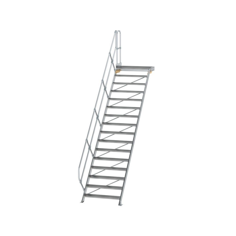 Munk Treppe mit Plattform 45° Stufenbreite 1000 mm 16 Stufen Aluminium geriffelt