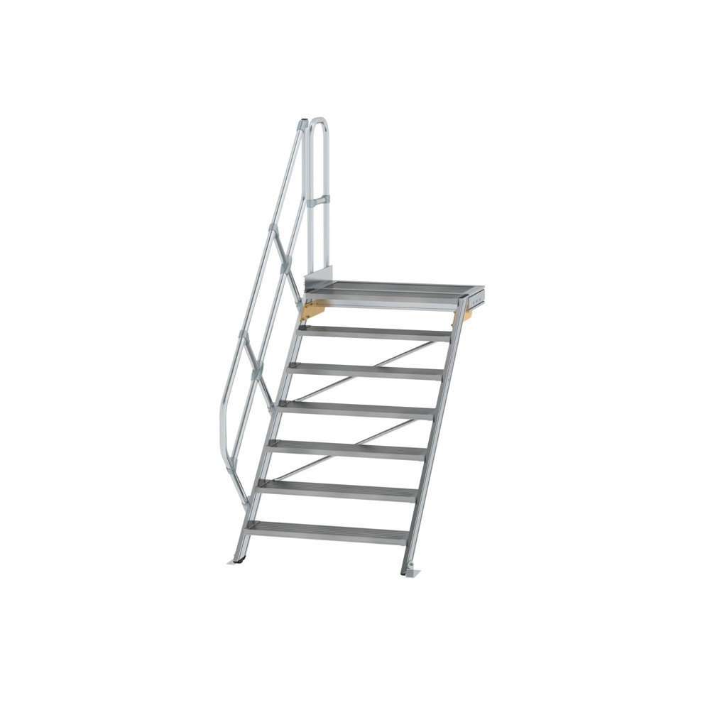 Munk Treppe mit Plattform 45° Stufenbreite 1000 mm 7 Stufen Aluminium geriffelt