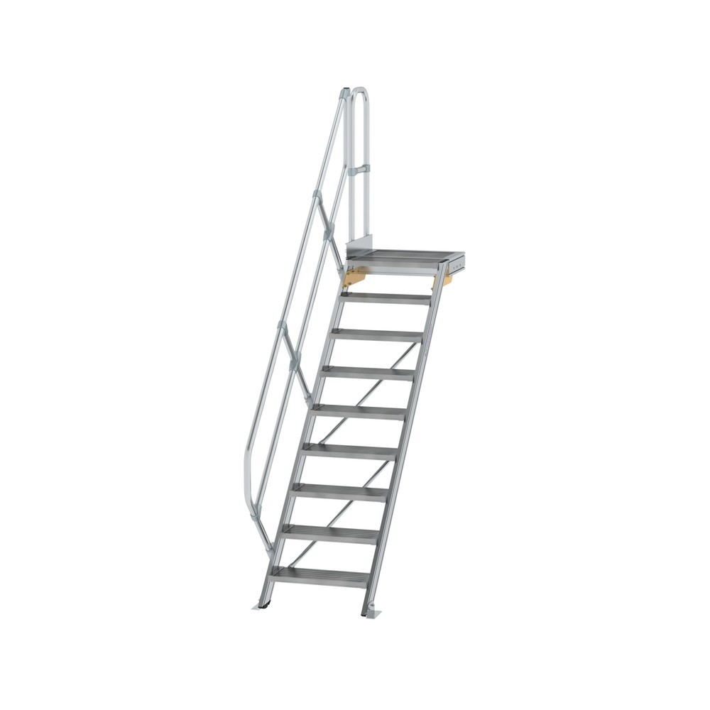 Munk Treppe mit Plattform 45° Stufenbreite 600 mm 9 Stufen Aluminium geriffelt