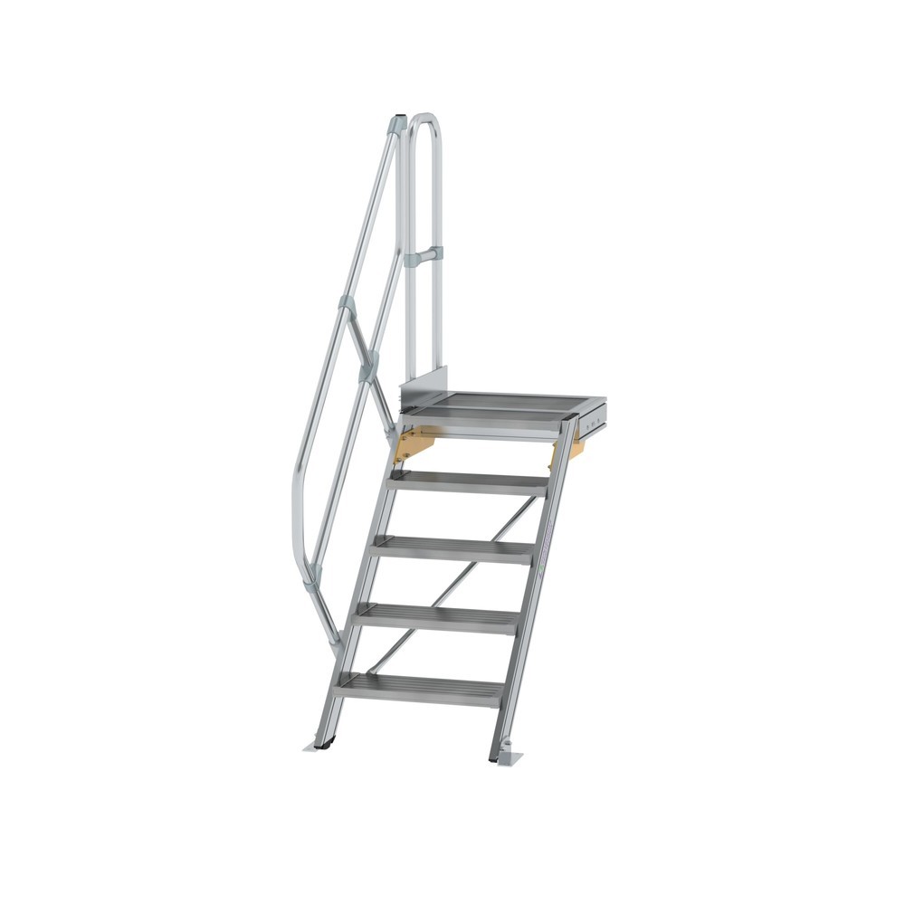 Munk Treppe mit Plattform 45° Stufenbreite 600 mm 5 Stufen Aluminium geriffelt