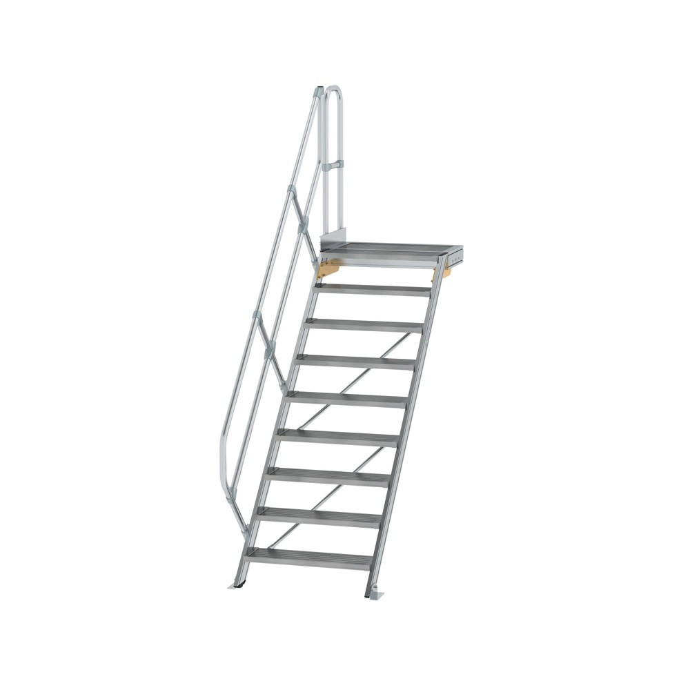 Munk Treppe mit Plattform 45° Stufenbreite 800 mm 9 Stufen Aluminium geriffelt