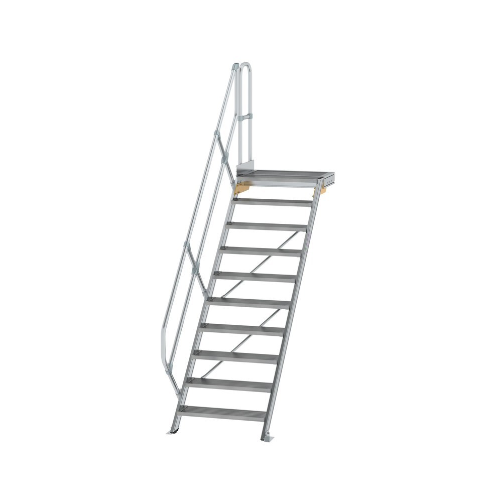 Munk Treppe mit Plattform 45° Stufenbreite 800 mm 10 Stufen Aluminium geriffelt