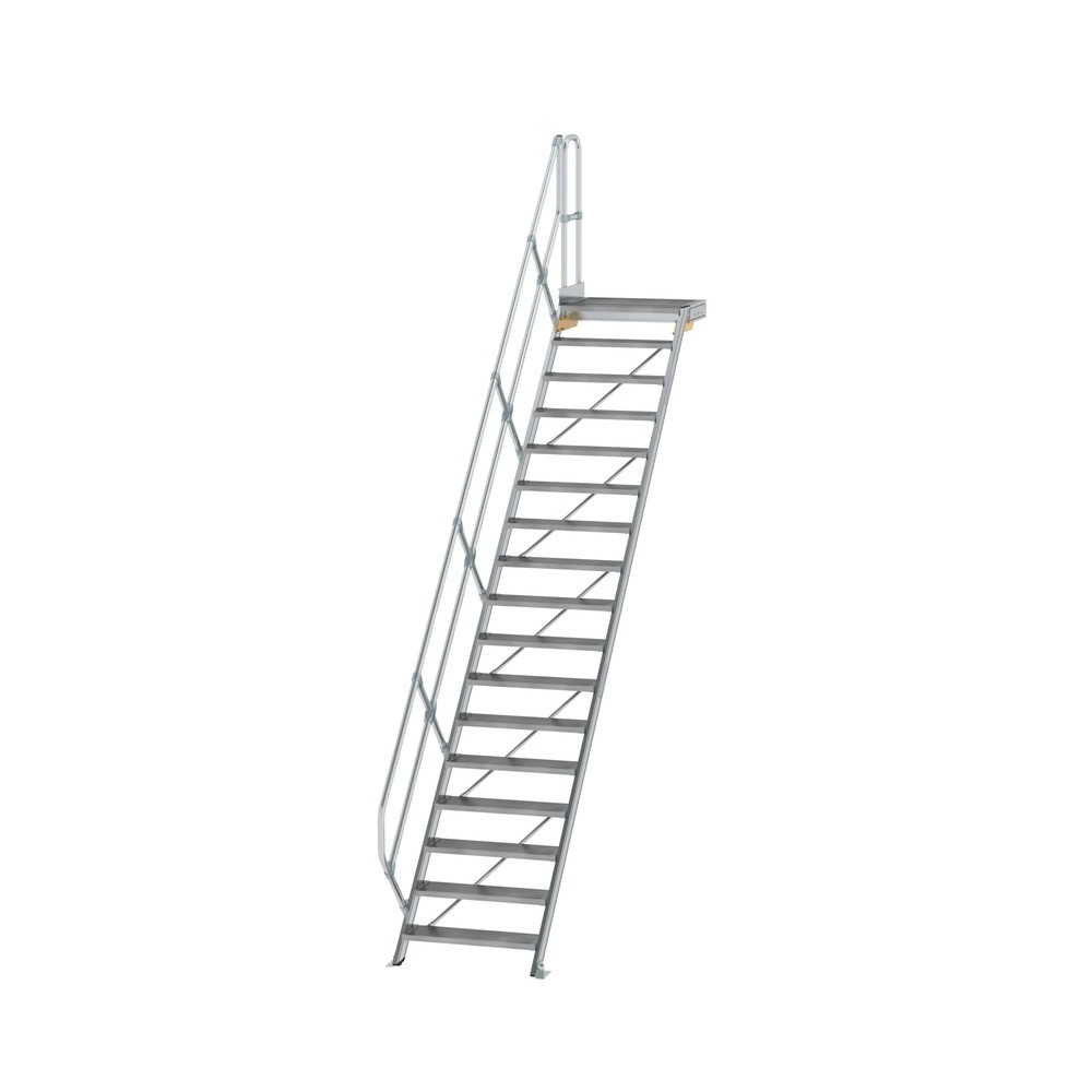 Munk Treppe mit Plattform 45° Stufenbreite 800 mm 17 Stufen Aluminium geriffelt