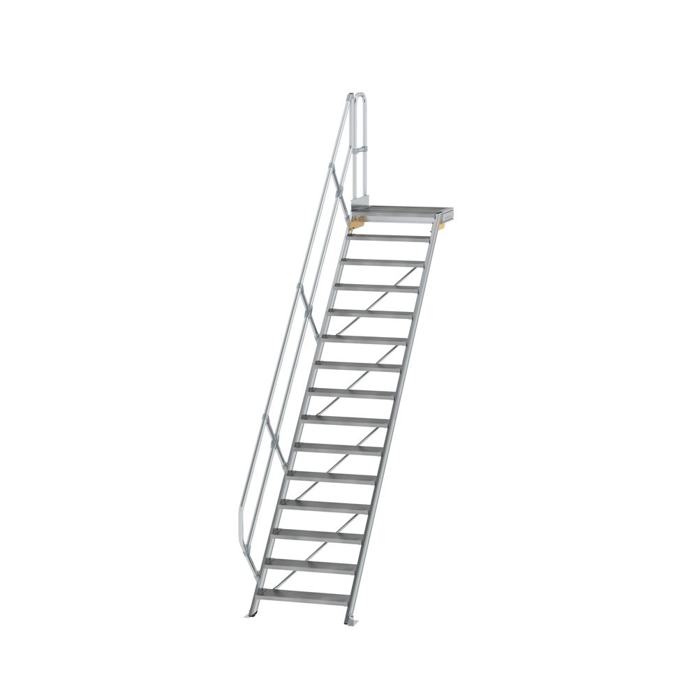 Munk Treppe mit Plattform 45° Stufenbreite 800 mm 15 Stufen Aluminium geriffelt