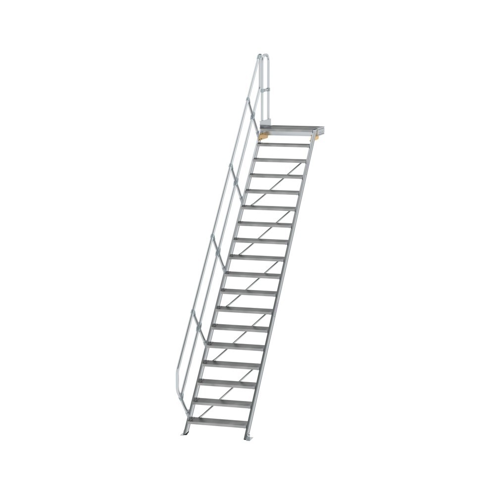 Munk Treppe mit Plattform 45° Stufenbreite 800 mm 18 Stufen Aluminium geriffelt