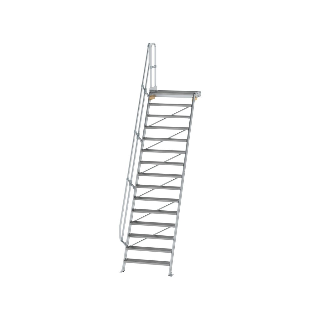 Munk Treppe mit Plattform 60° Stufenbreite 1000 mm 15 Stufen Aluminium geriffelt