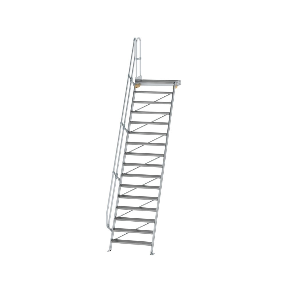 Munk Treppe mit Plattform 60° Stufenbreite 1000 mm 16 Stufen Aluminium geriffelt