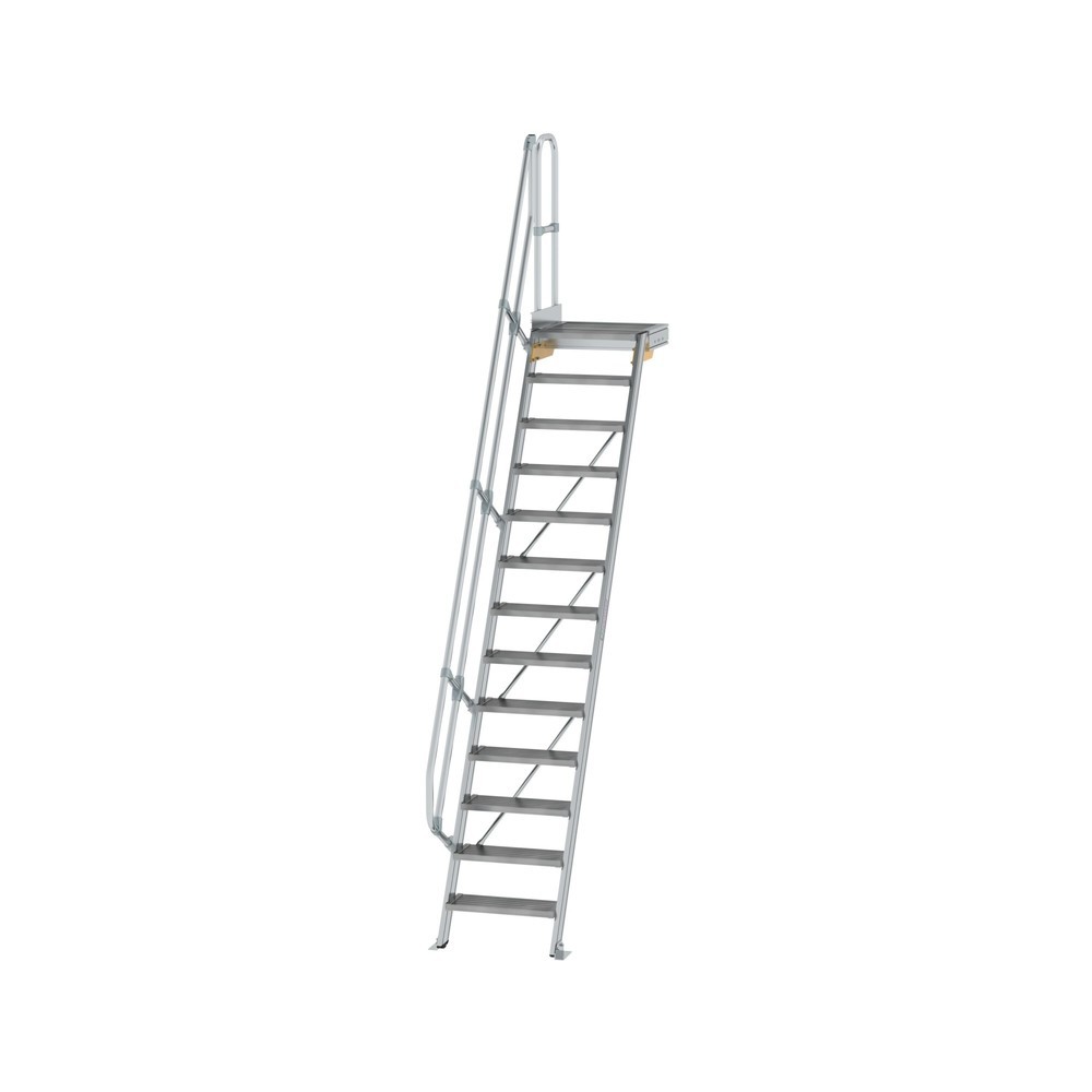 Munk Treppe mit Plattform 60° Stufenbreite 600 mm 13 Stufen Aluminium geriffelt