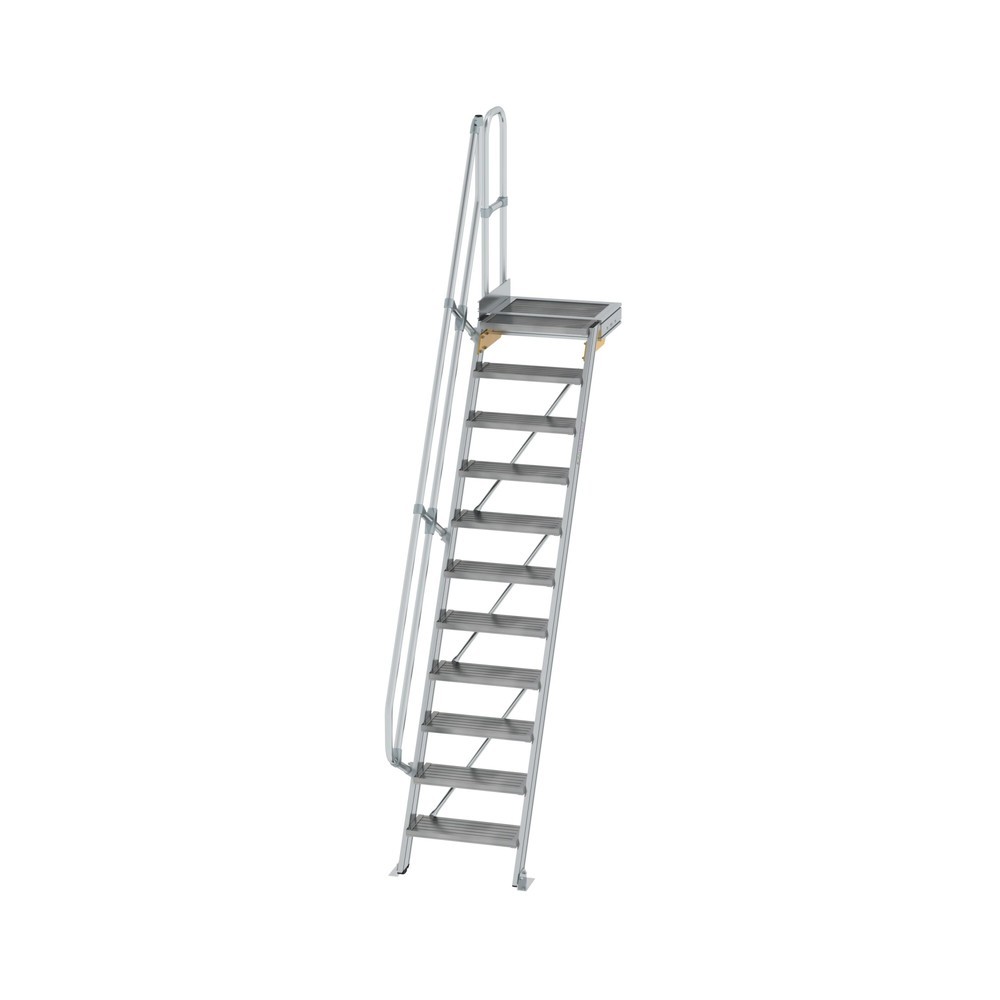 Munk Treppe mit Plattform 60° Stufenbreite 600 mm 11 Stufen Aluminium geriffelt