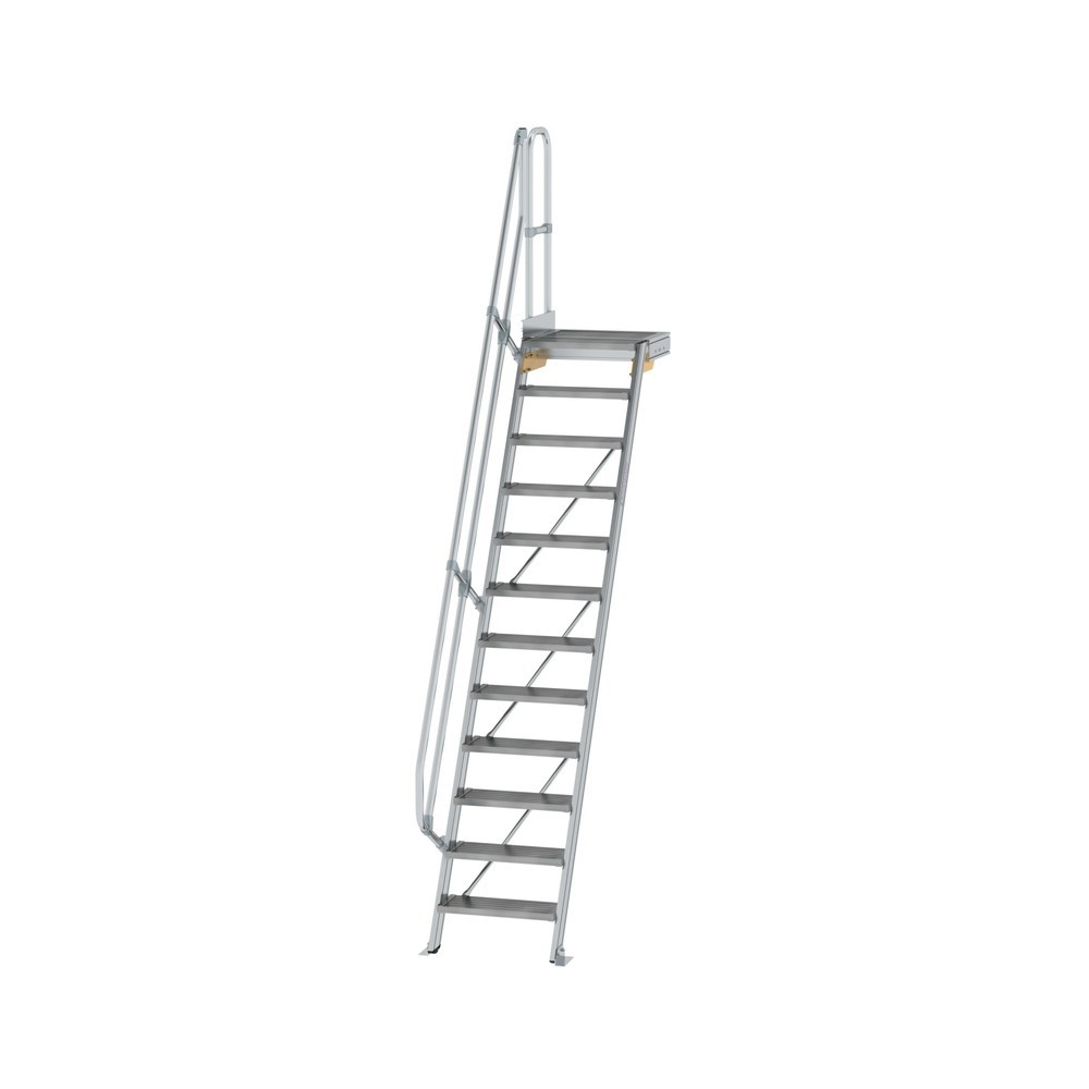 Munk Treppe mit Plattform 60° Stufenbreite 600 mm 12 Stufen Aluminium geriffelt