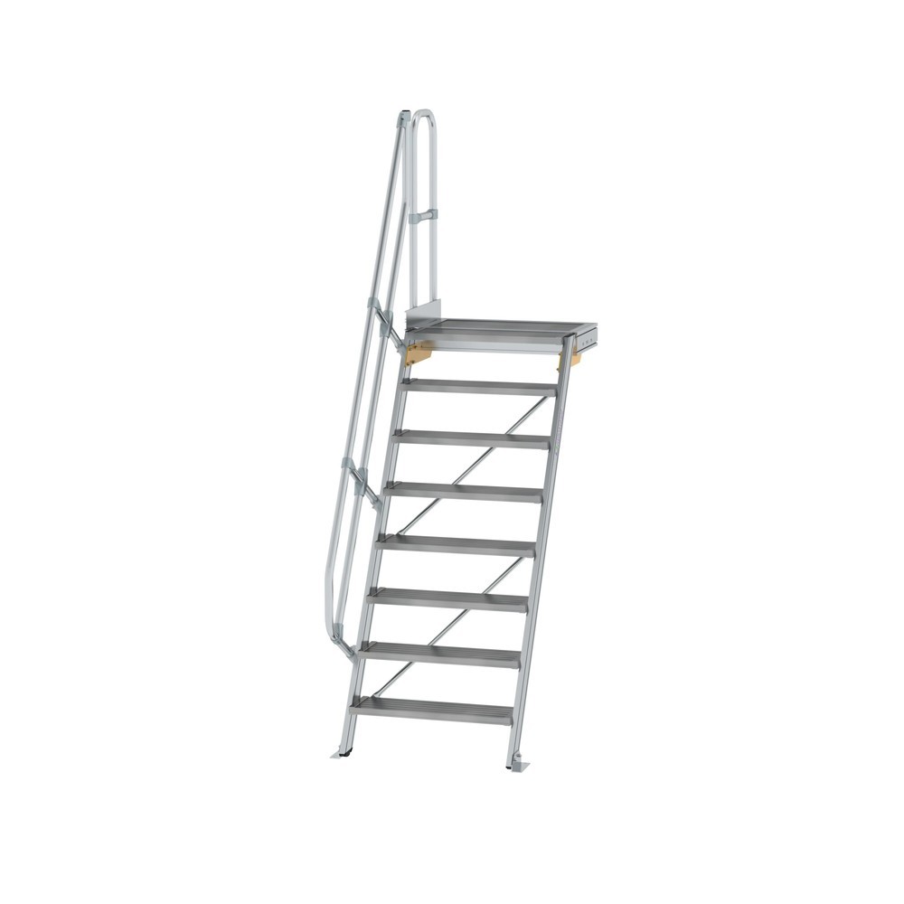 Munk Treppe mit Plattform 60° Stufenbreite 800 mm 8 Stufen Aluminium geriffelt