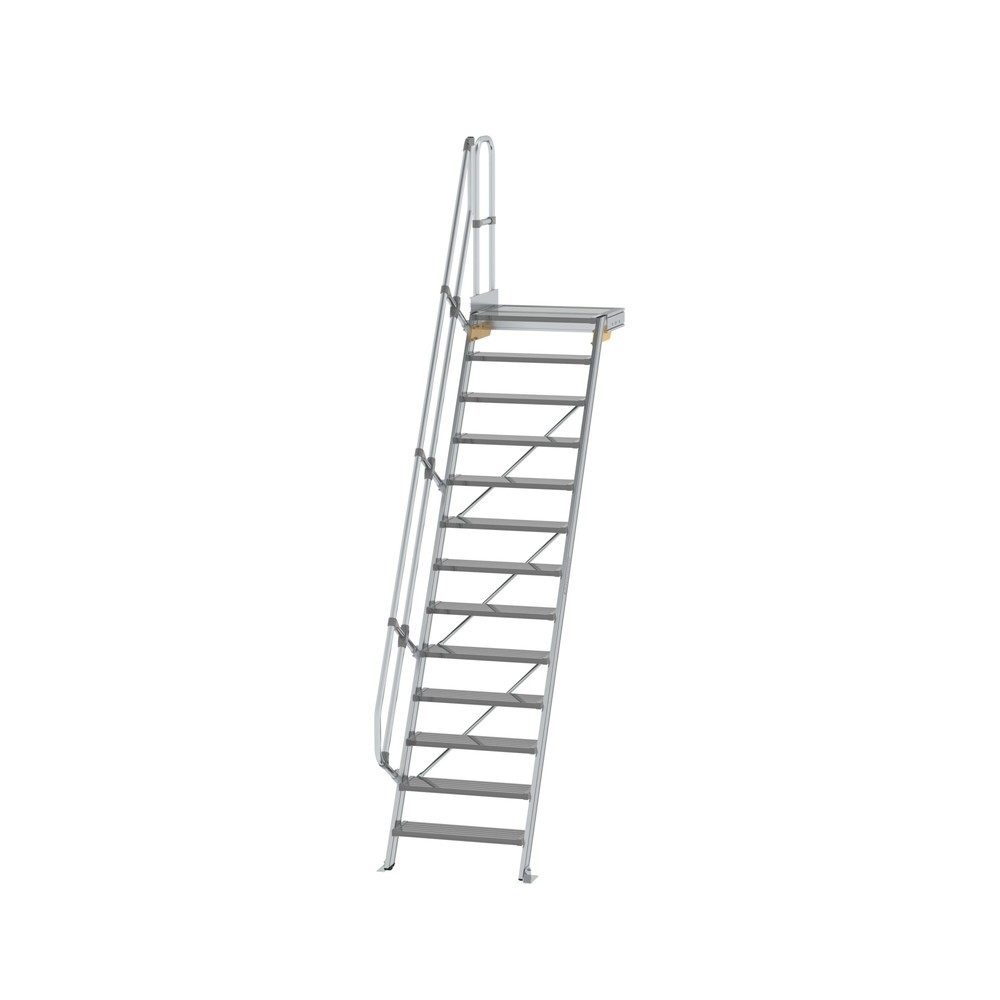 Munk Treppe mit Plattform 60° Stufenbreite 800 mm 13 Stufen Aluminium geriffelt