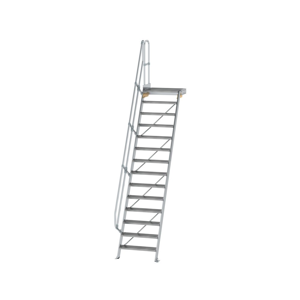 Munk Treppe mit Plattform 60° Stufenbreite 800 mm 14 Stufen Aluminium geriffelt