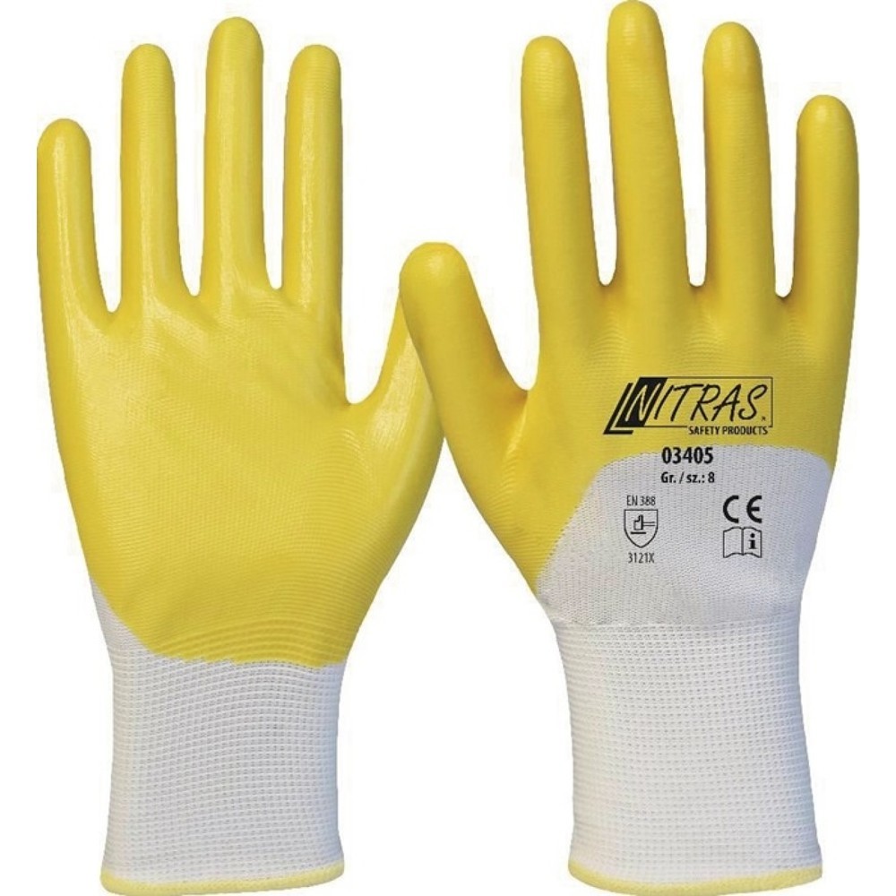 NITRAS Handschuhe 03405 Gr.9 weiß/gelb PES
