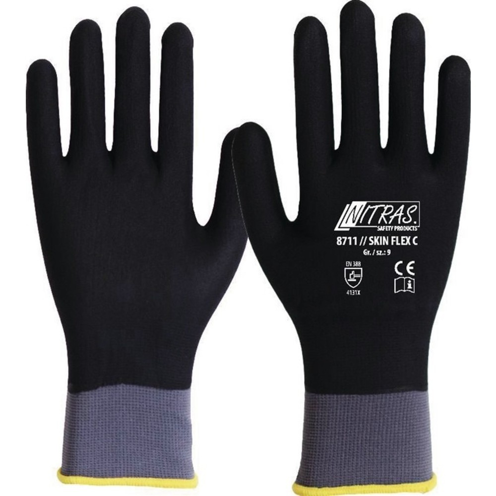NITRAS Handschuhe SKIN FLEX C Gr.9 grau/schwarz