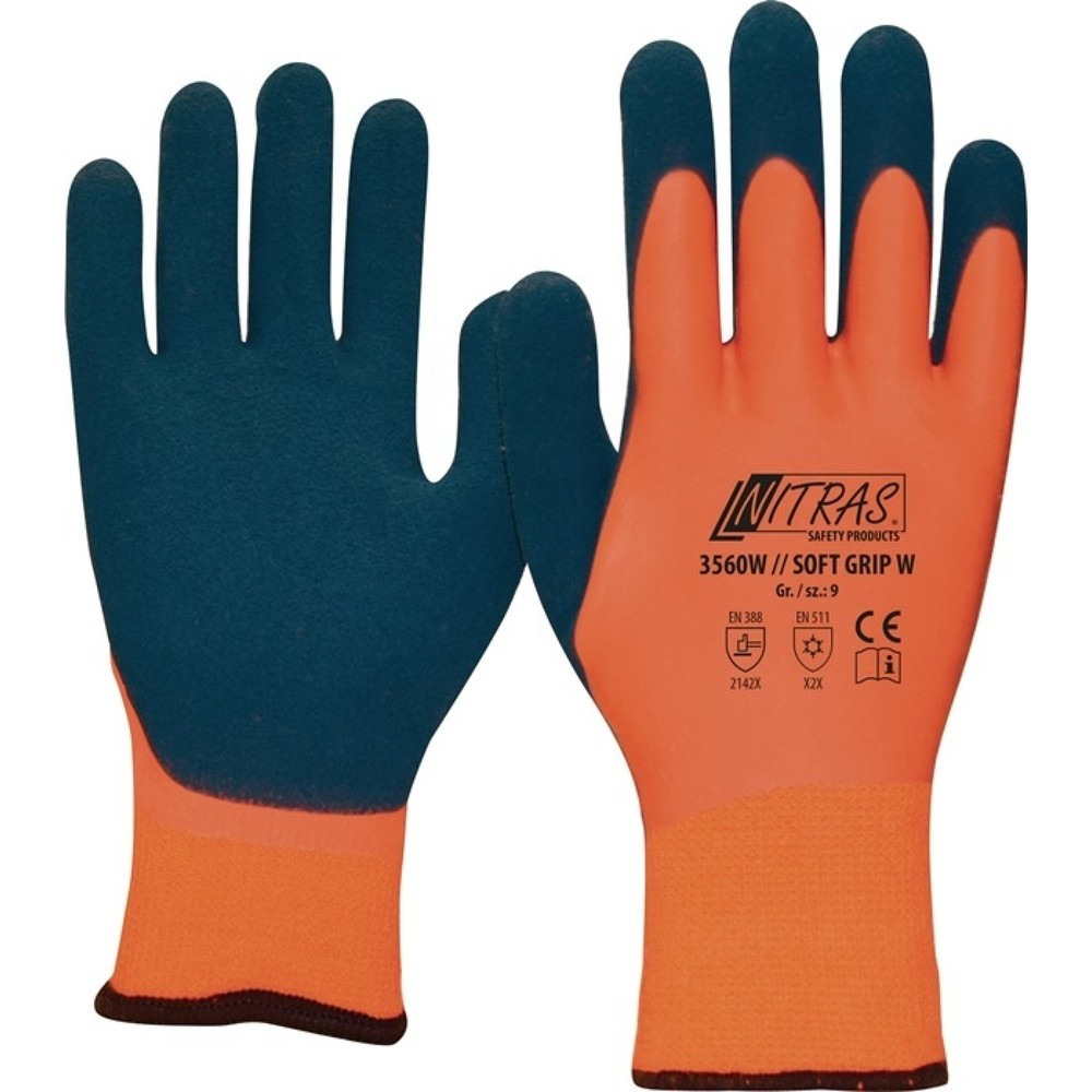 NITRAS Kälteschutzhandschuh SOFT GRIP W, Größe 9 orange/dunkelblau, EN 388, EN 511 PSA-Kategorie II