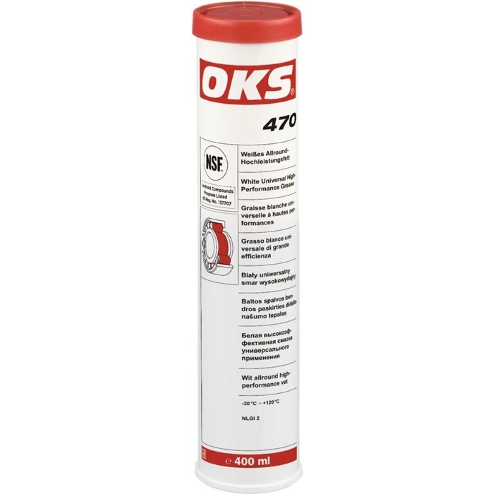 OKS Weißes Allround-Hochleistungsfett OKS 470, NSF H2, weiß, Kartusche, 400 ml