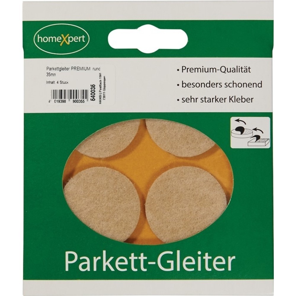 Parkettgleiter Premium, Filz natur rund, 35 mm, selbstklebend