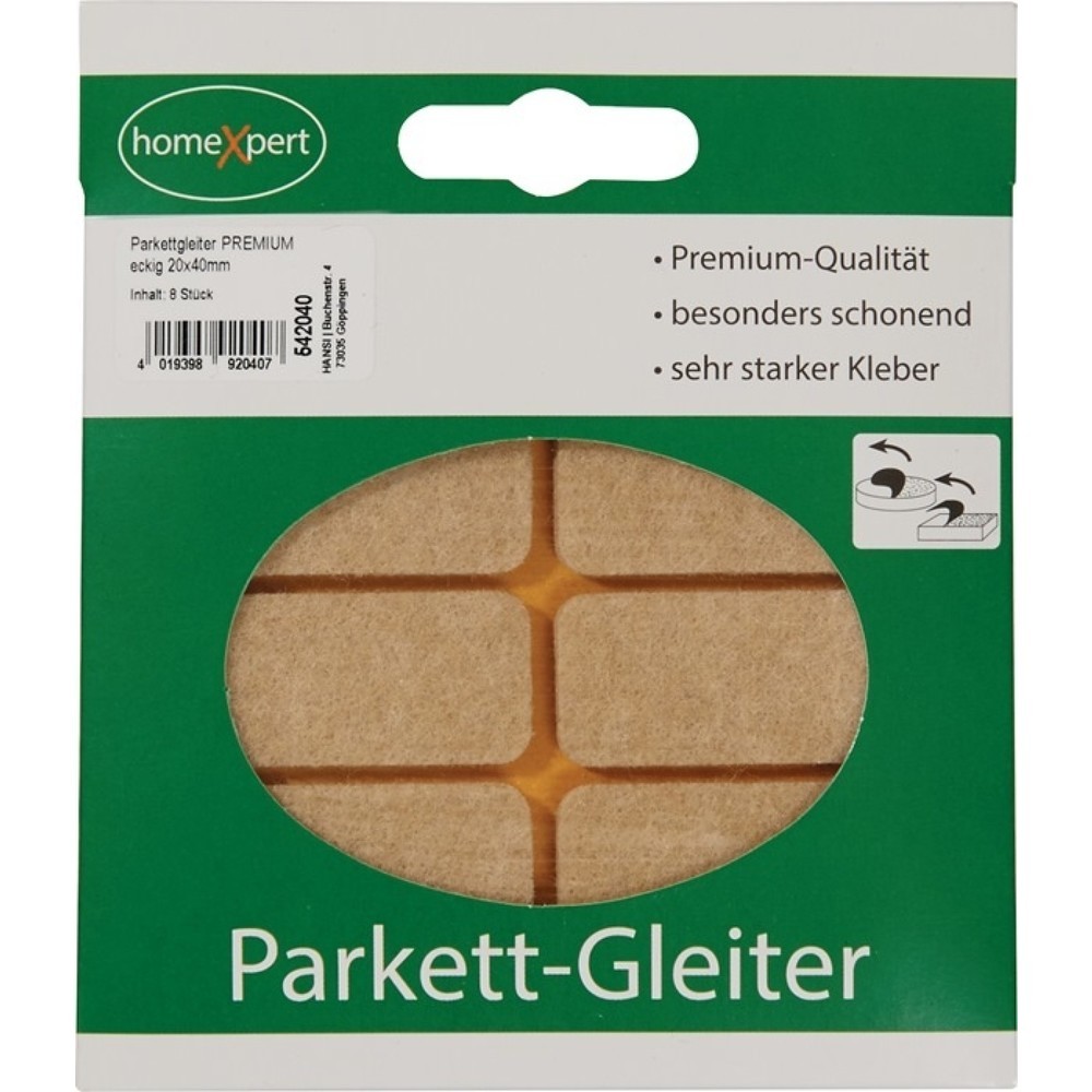 Parkettgleiter Premium, Filz natur eckig, 20 x 40 mm, selbstklebend