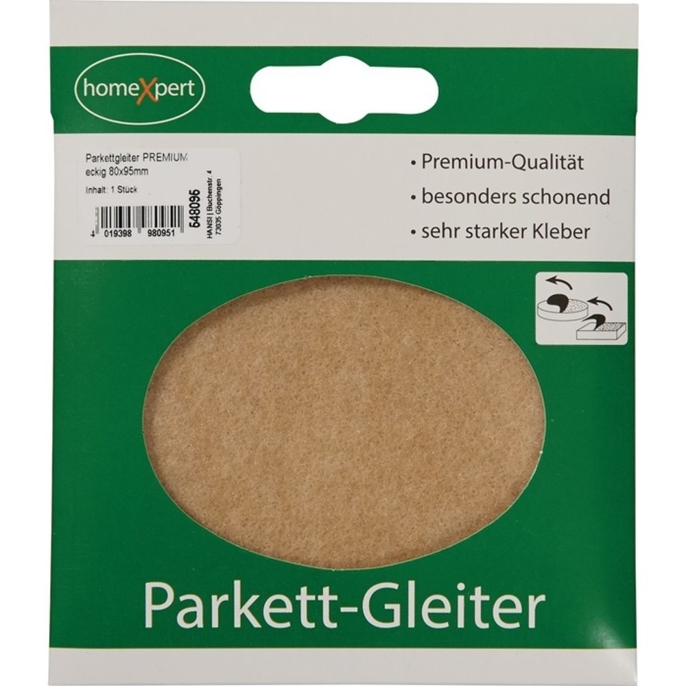 Parkettgleiter Premium, Filz natur eckig, 80 x 95 mm, selbstklebend