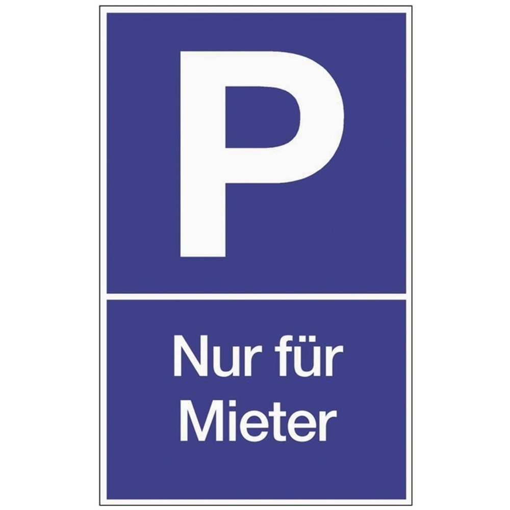 Parkplatzbeschilderung, L250xB400 mm, Parken für Mieter, Kunststoff blau/weiß