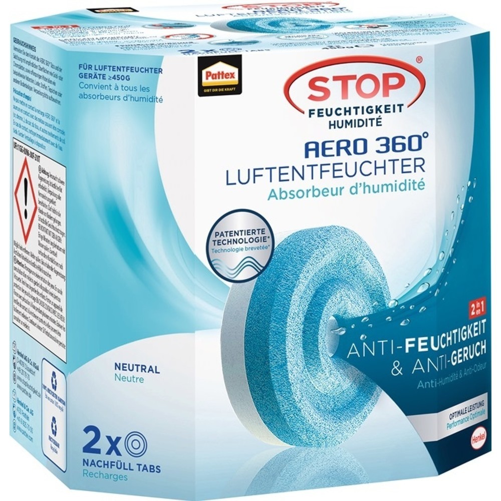 PATTEX Luftentfeuchter Aero 360, PLAN2 neutral, 2 Tabs à 450 g, Pack