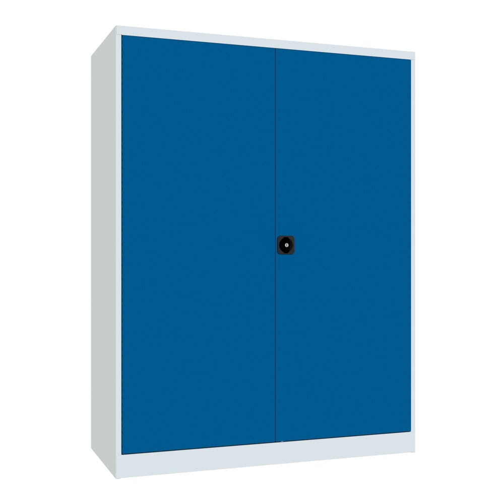 Produktabbildung: PAVOY Industrie-Schwerlastschrank Premium mit Mittelwand, 8 Fachböden, HxBxT 1.950 x 1.470 x 630 mm, enzianblau, lichtgrau