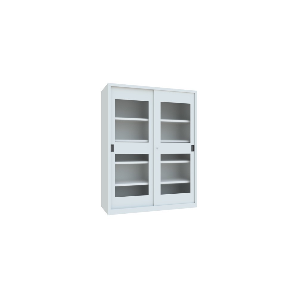 PAVOY Schiebetürenschrank mit Sichtfenstern, 8 Fachböden + Trennwand, HxBxT 1.950 x 1.500 x 600 mm, lichtgrau, lichtgrau