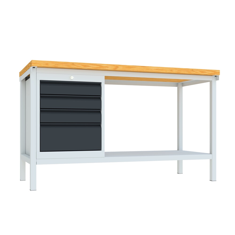 Produktabbildung: PAVOY Werktisch mit Schubladenblock, HxBxT 900 x 1.500 x 700 mm, lichtgrau, anthrazitgrau