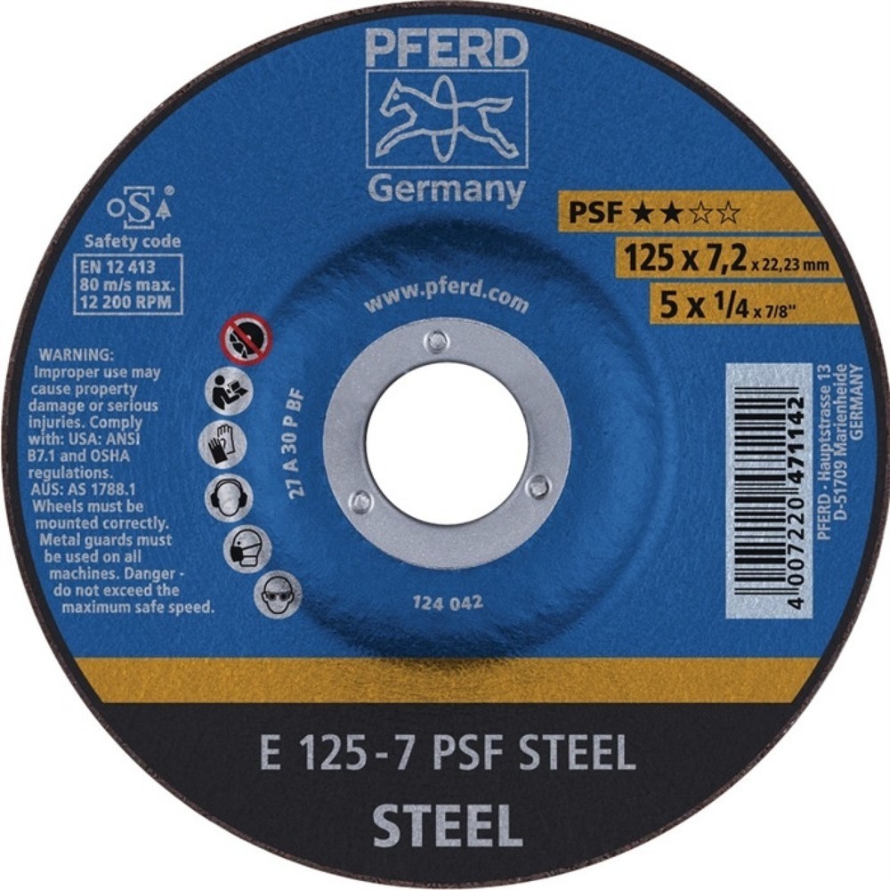 PFERD Schruppscheibe PSF STEEL D125xS7,2mm gekr.STA Bohr.22,23mm