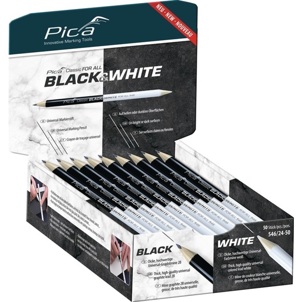 PICA Markierstift Classic FOR ALL Black&White, 2B, Länge 24 cm, beidseitig gespitzt