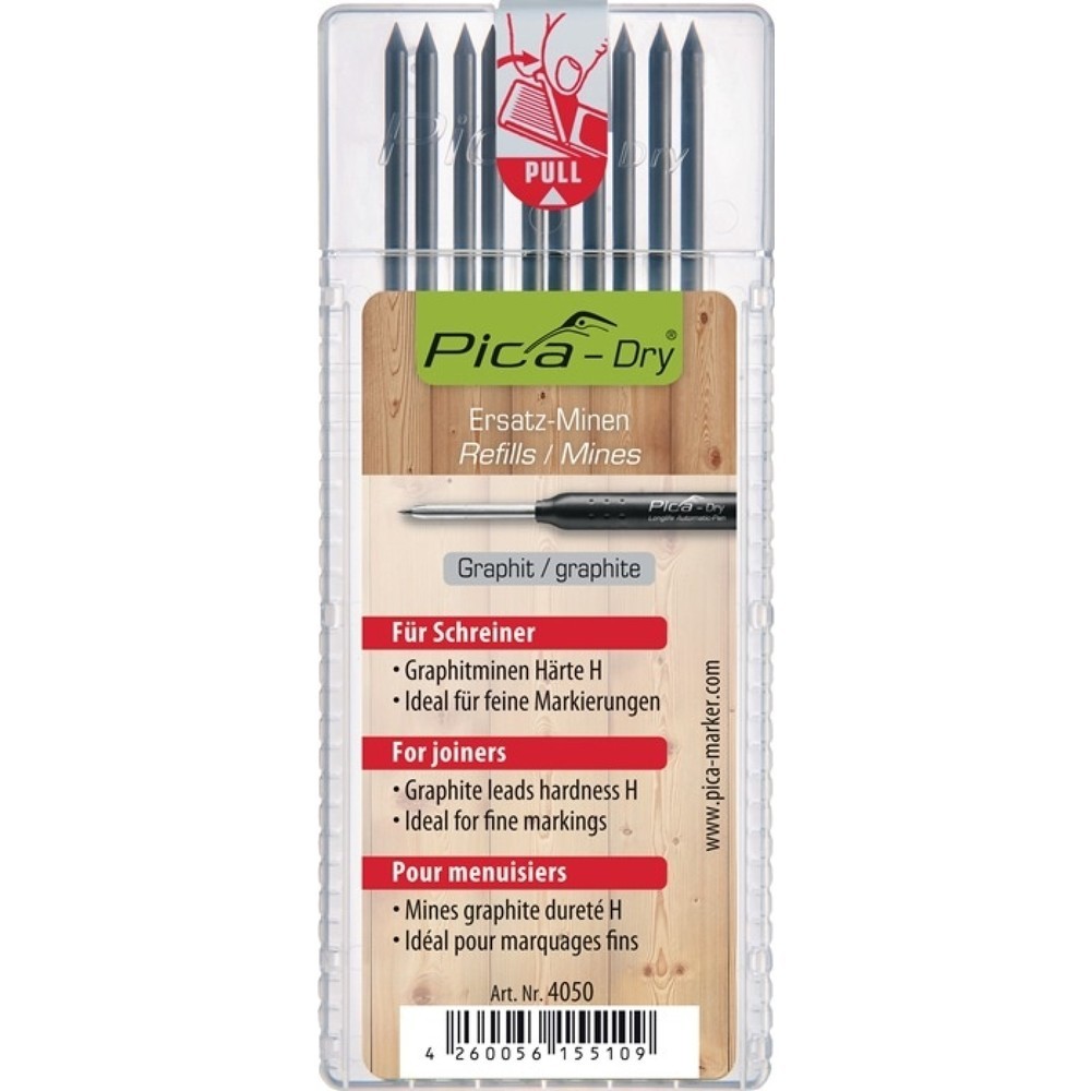 PICA Minenset Pica-Dry, für feine Markierungen, 10x graphit Spezialhärte "H", 10 Minen / Set