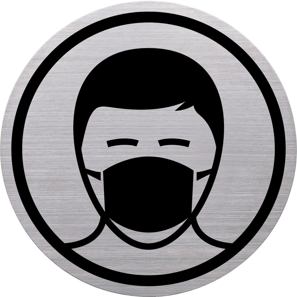 Piktogramm "Mund-Nasen-Schutz tragen", Edelstahl, Ø 115 mm
