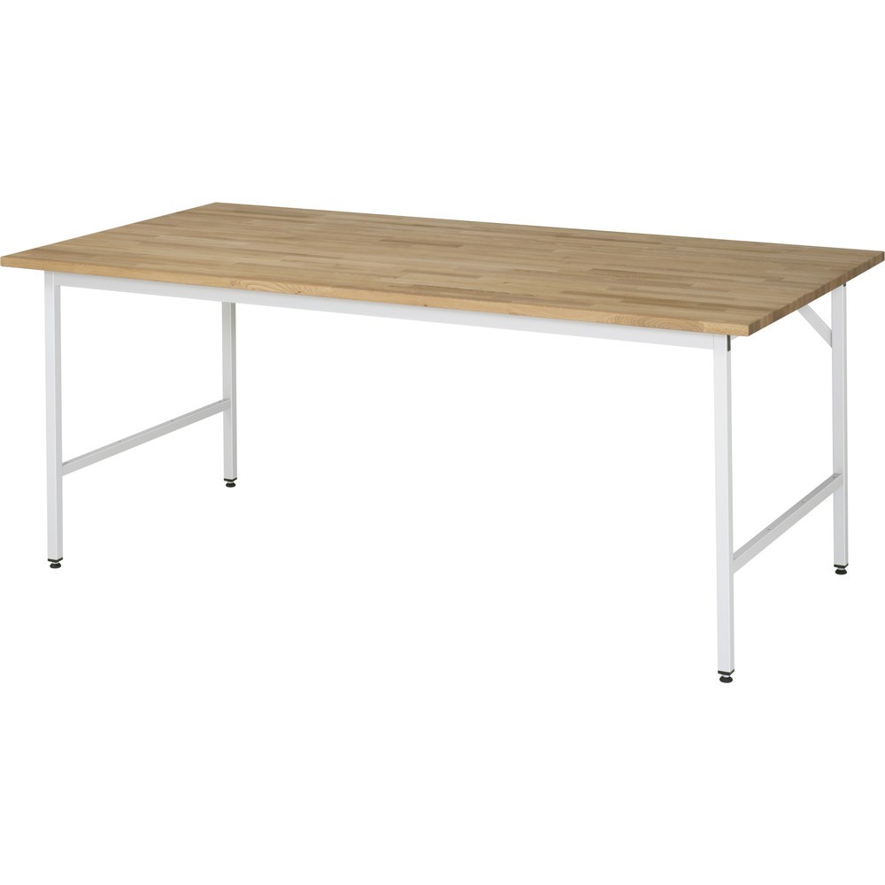 RAU höhenverstellbarer Werktisch Serie JERRY, HxBxT 800-850 x 2.500 x 1.000 mm, Arbeitsplatte Buche-Massiv