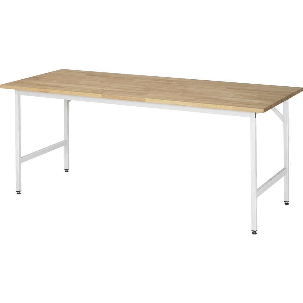 RAU höhenverstellbarer Werktisch Serie JERRY, HxBxT 800-850 x 2.500 x 800 mm, Arbeitsplatte Buche-Massiv