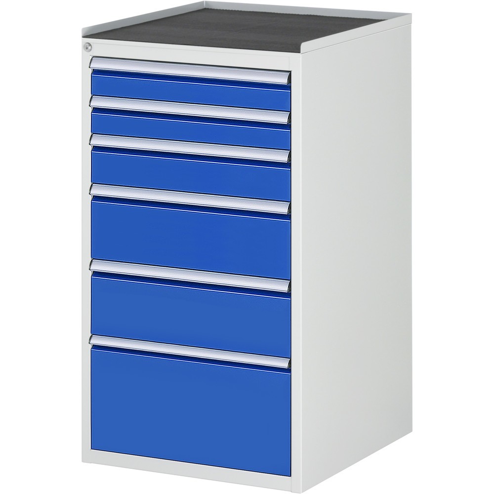 Produktabbildung Nr. 1: RAU Schubladenschrank Serie 7000, HxBxT 1.035 x 580 x 650 mm, 6 x 90%-Auszug-Schubladen 2 x 90, 1 x 120, 2 x 180, 1 x 270 mm, Arbeitsplatte Metall