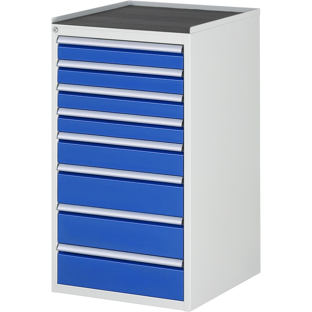 Produktabbildung Nr. 1: RAU Schubladenschrank Serie 7000, HxBxT 1.035 x 580 x 650 mm, 8 x 90%-Auszug-Schubladen 4 x 90, 1 x 120, 3 x 150 mm, Arbeitsplatte Metall