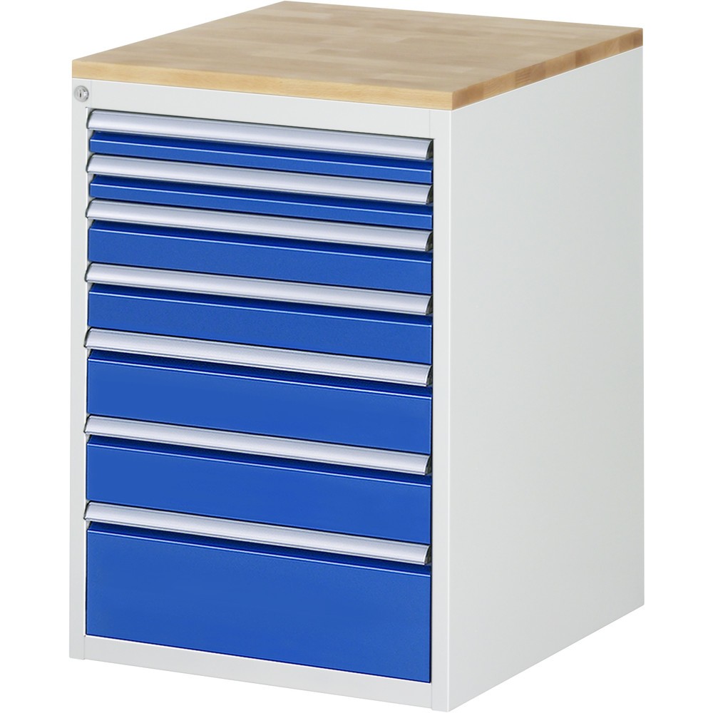 Produktabbildung Nr. 1: RAU Schubladenschrank Serie 7000, HxBxT 825 x 580 x 650 mm, 7 x 90%-Auszug-Schubladen 2 x 60, 2 x 90, 2 x 120, 1 x 180 mm, Arbeitsplatte Buche