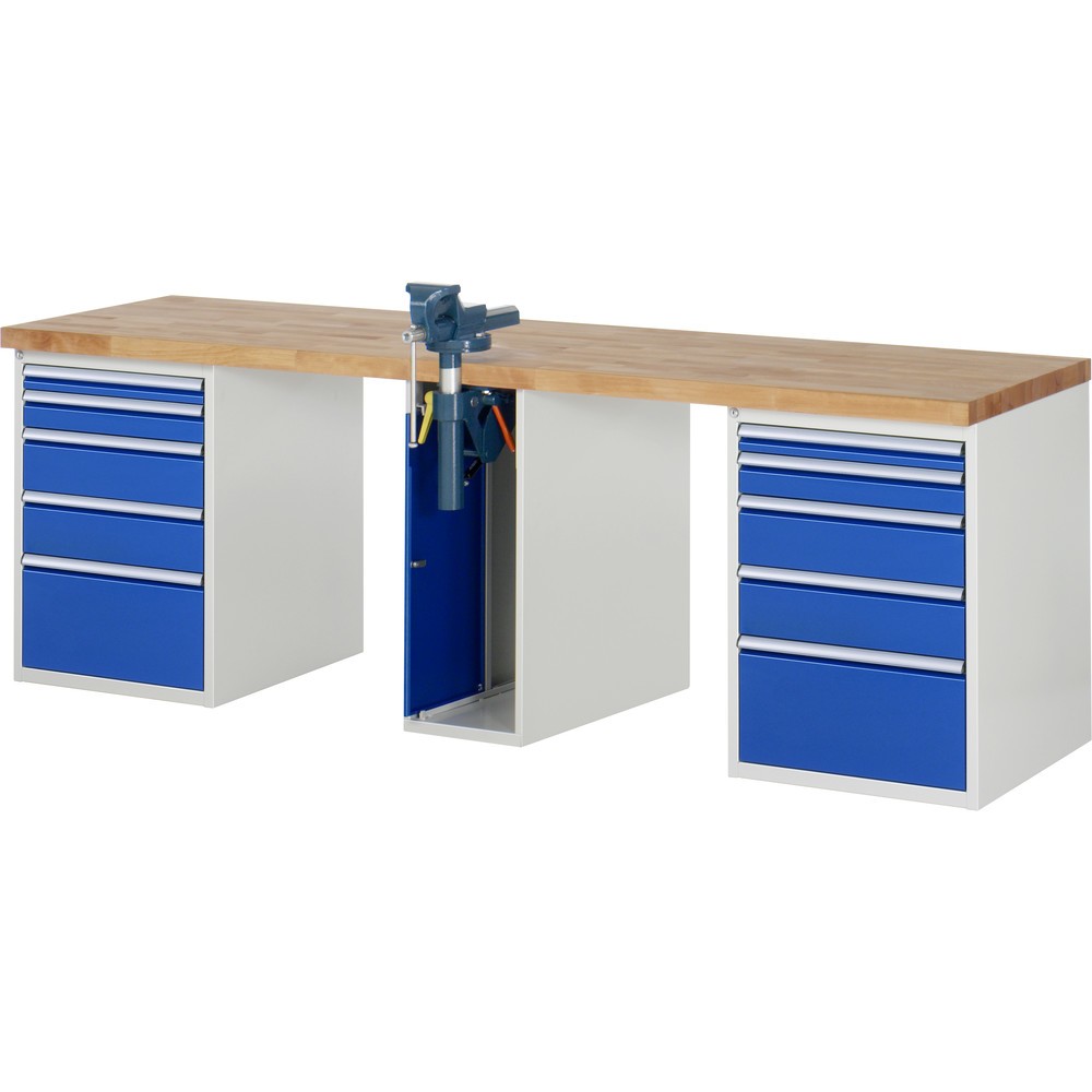 Produktabbildung: RAU Werkbank Serie 7000, 3 Container, HxBxT 840 x 2.500 x 700 mm, 10 x 90%-Auszug-Schubladen