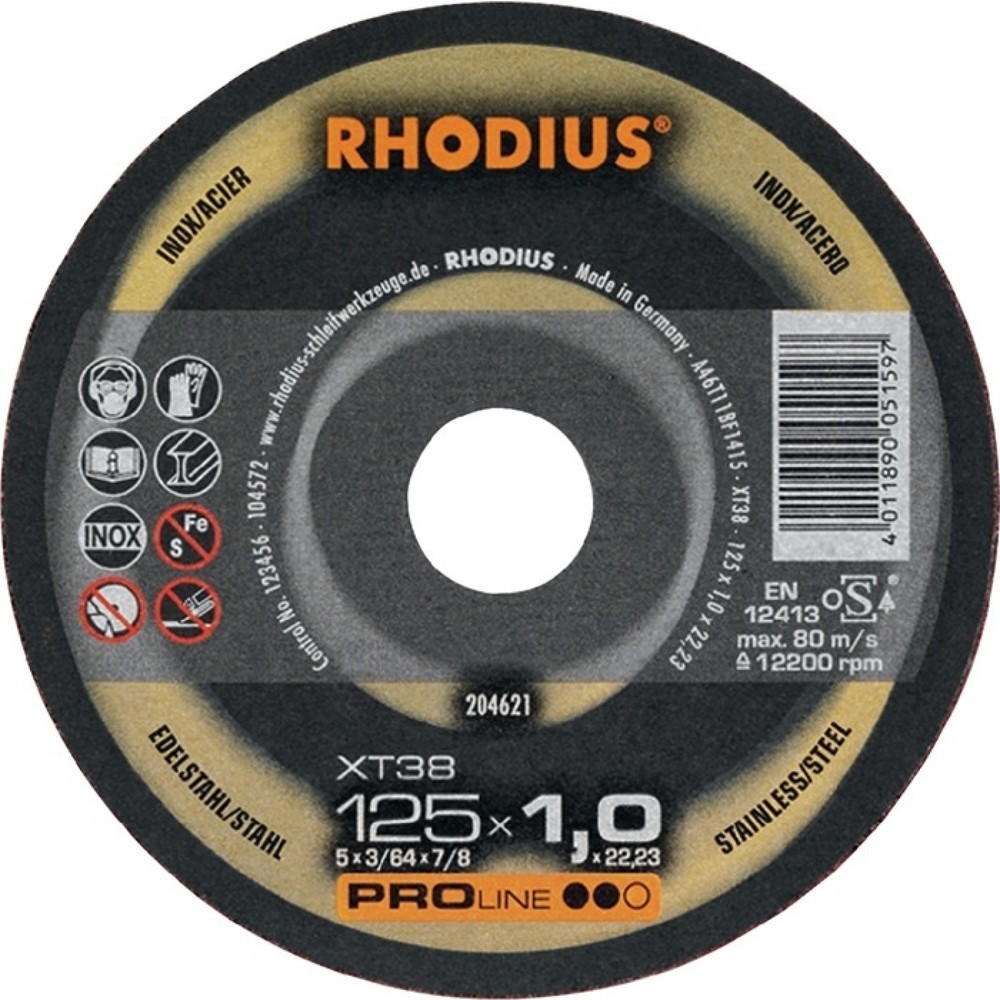RHODIUS Trennscheibe XT38 D125x1mm ger.INOX Bohr.22,23mm