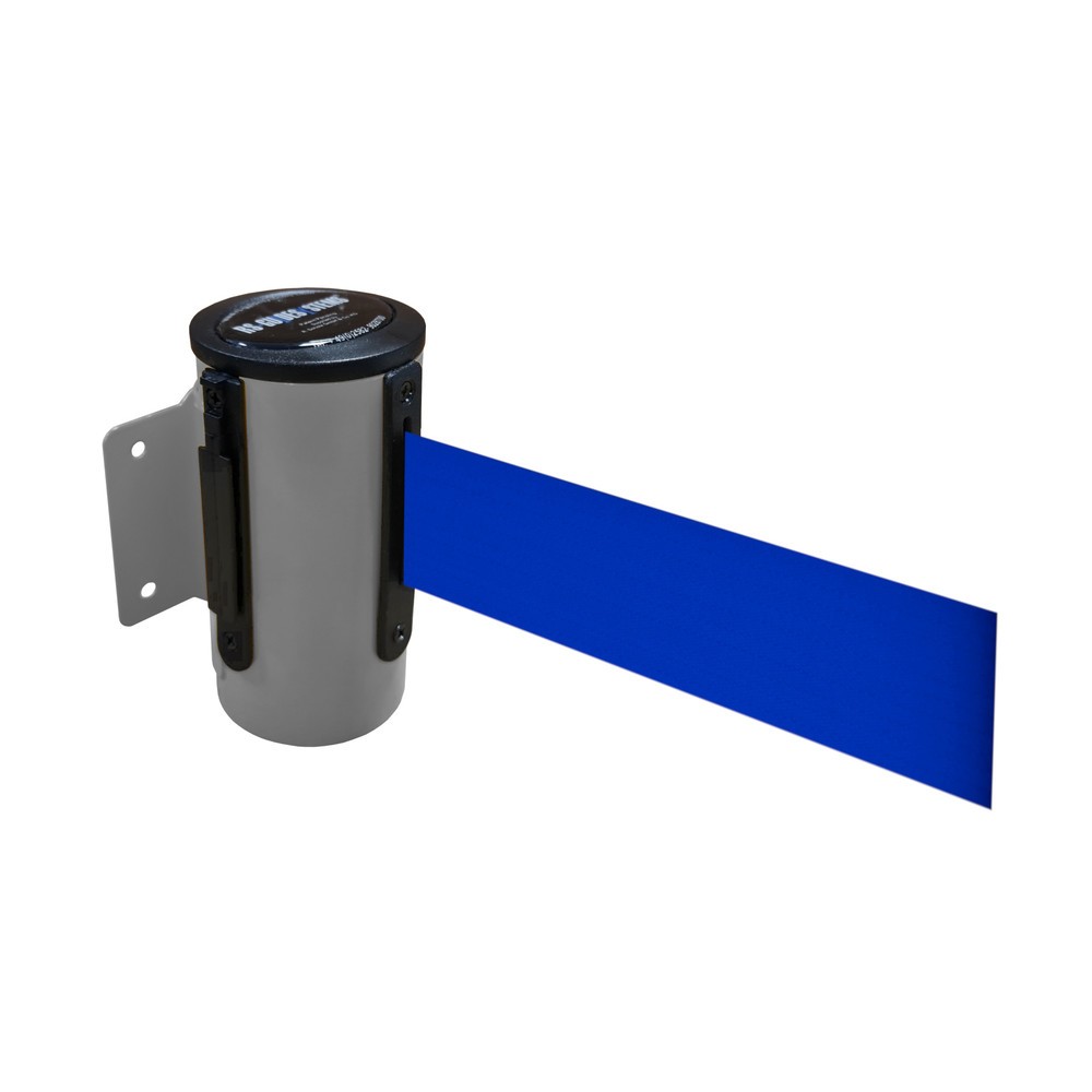 RS-GUIDESYSTEMS® Wandgurt-Kassette aus Metall, pulverbeschichtet, Auszugslänge 2,3 m, grau, blau