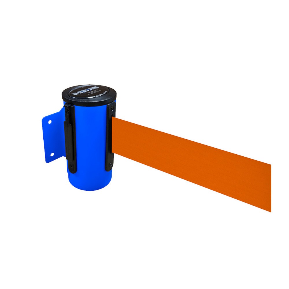 RS-GUIDESYSTEMS® Wandgurt-Kassette aus Metall, pulverbeschichtet, Auszugslänge 4 m, blau, orange