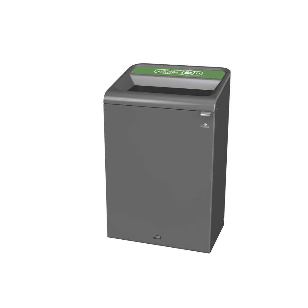 Rubbermaid® Configure Abfallbehälter, verzinkter Stahl, Aufschrift "MIXED RECYCLING", 125 Liter, anthrazit, grün