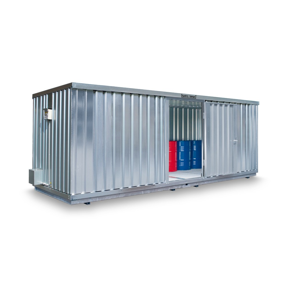 SAFE Tank Gefahrstoffcontainer 300 ALG, Außenaufstellung, verzinkt, montiert, Maße außen 2100x1440x2300 mm, Doppelflügeltür (asymmetrische Teilung), mittig in 2 m Seite, Lagerfläche 2 m²